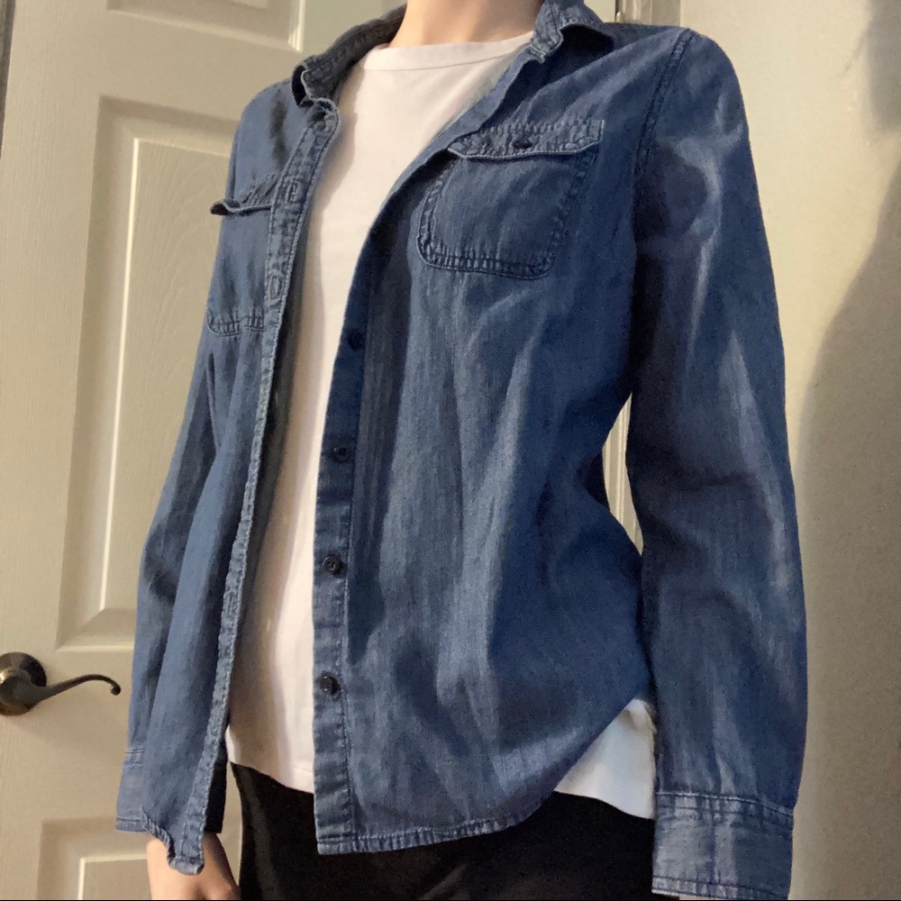 Blue button up long sleeve shirt